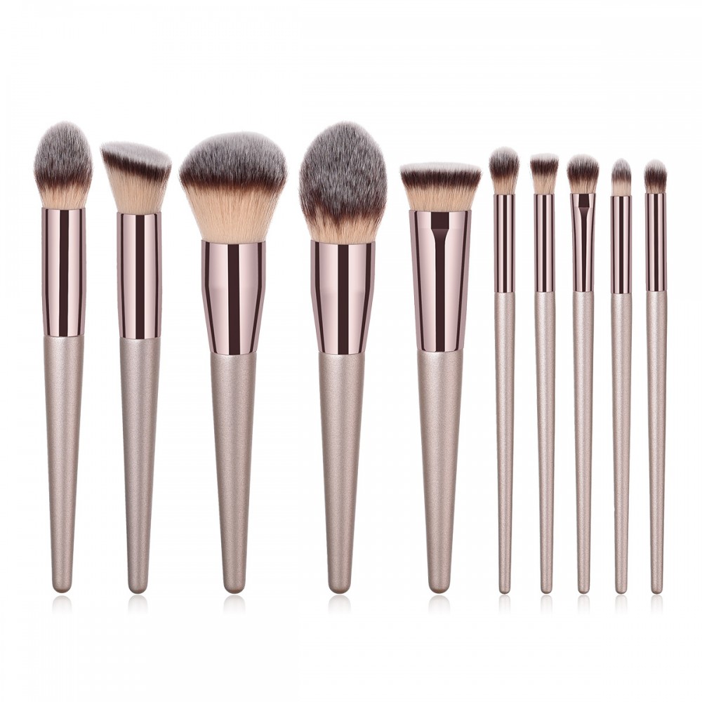 Vegan hair 10 piece Champagne makeup brushes set