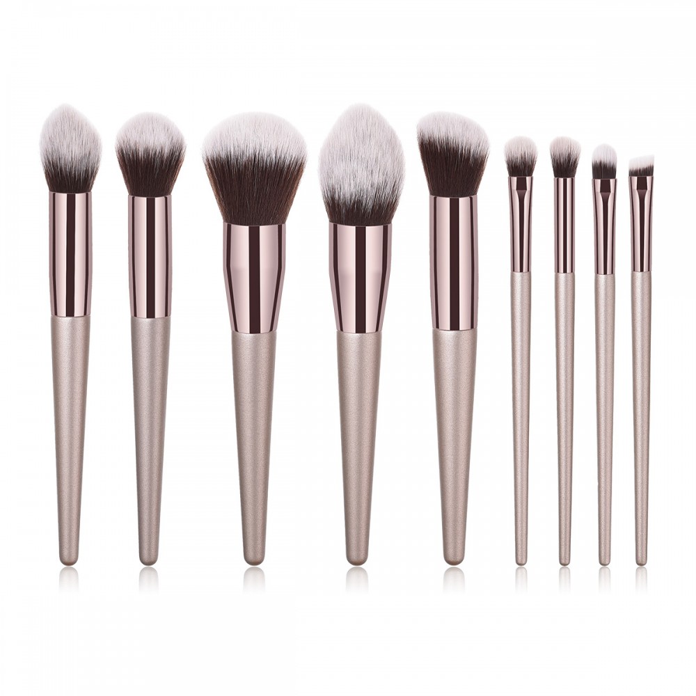 9pcs Champagne makeup brushes set