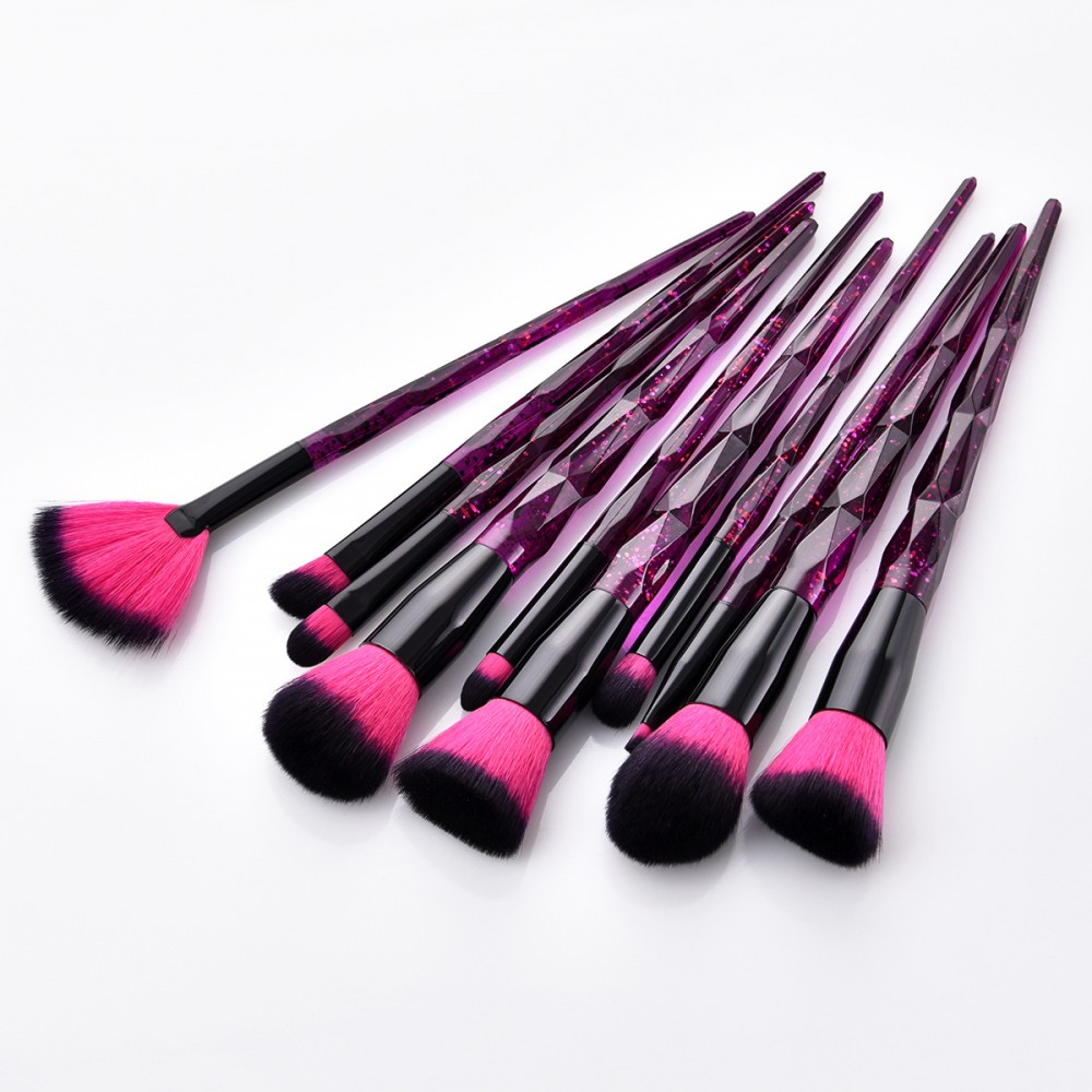 Diamond handle red 10pcs makeup brushes set