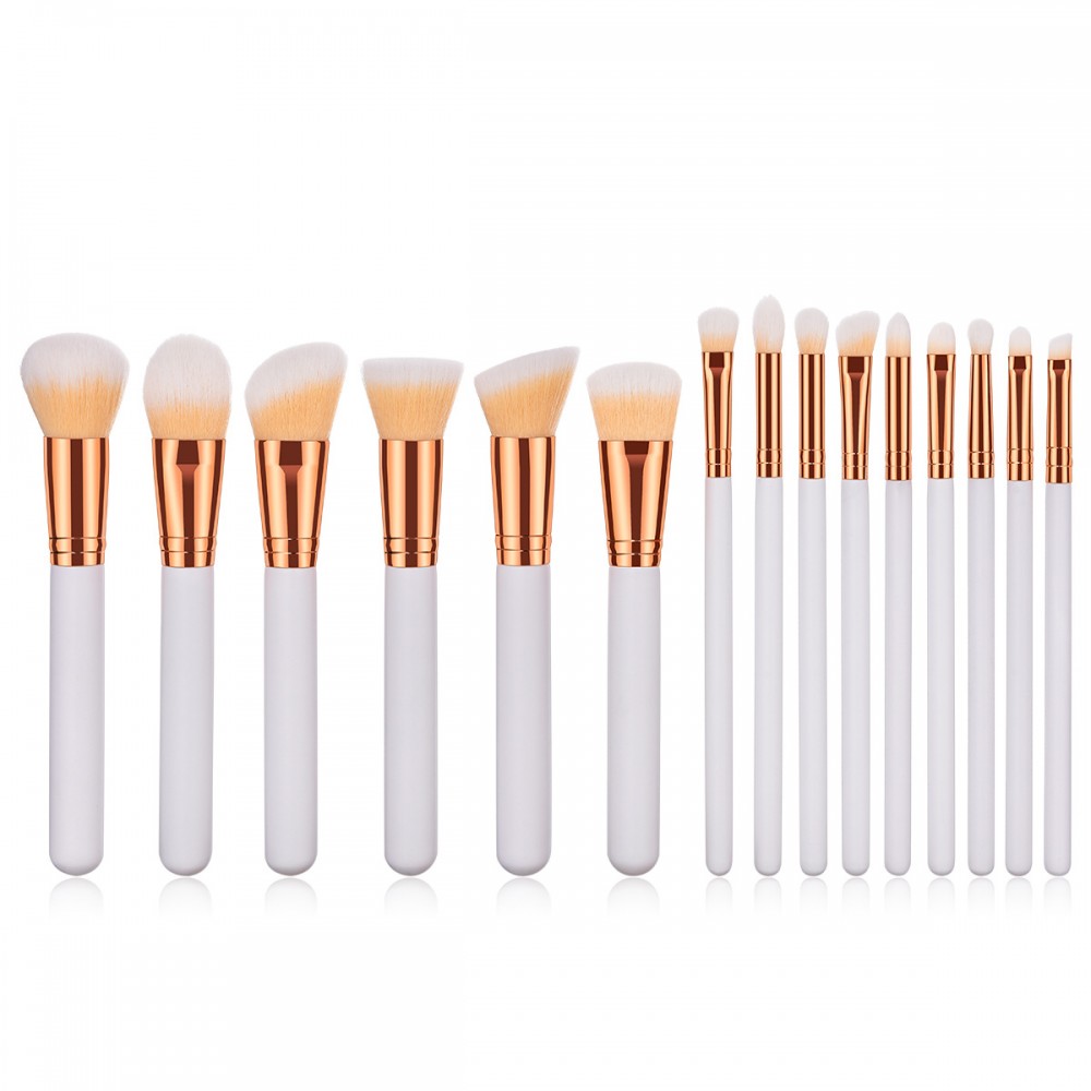 White/gold 15 piece makeup brushes set