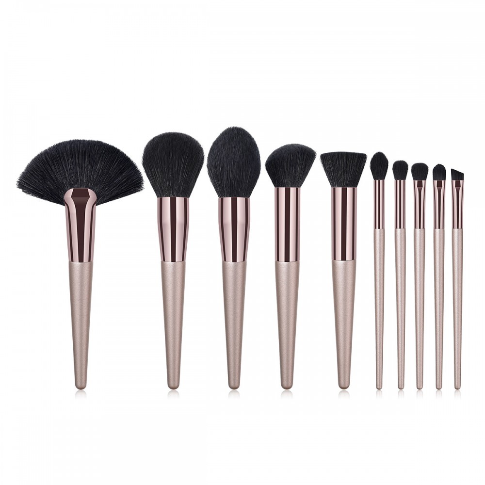 10pcs soft hair Champagne makeup brushes set