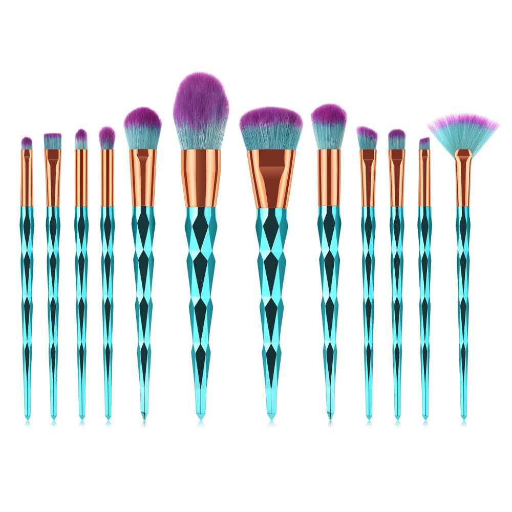 Green diamond 12 piece makeup brushes set