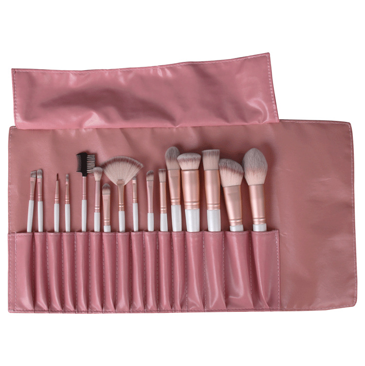 Rose gold pearl white 16 piece makeup brushes set