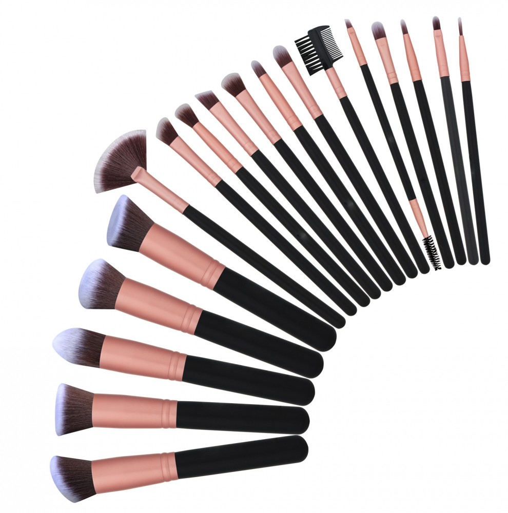 Black/gold 14 piece makeup kabuki brushes set
