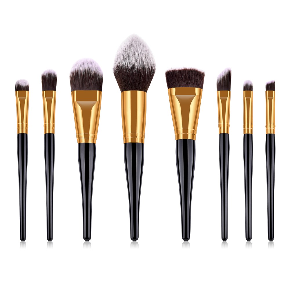 Black/gold makeup brushes set 8 piece