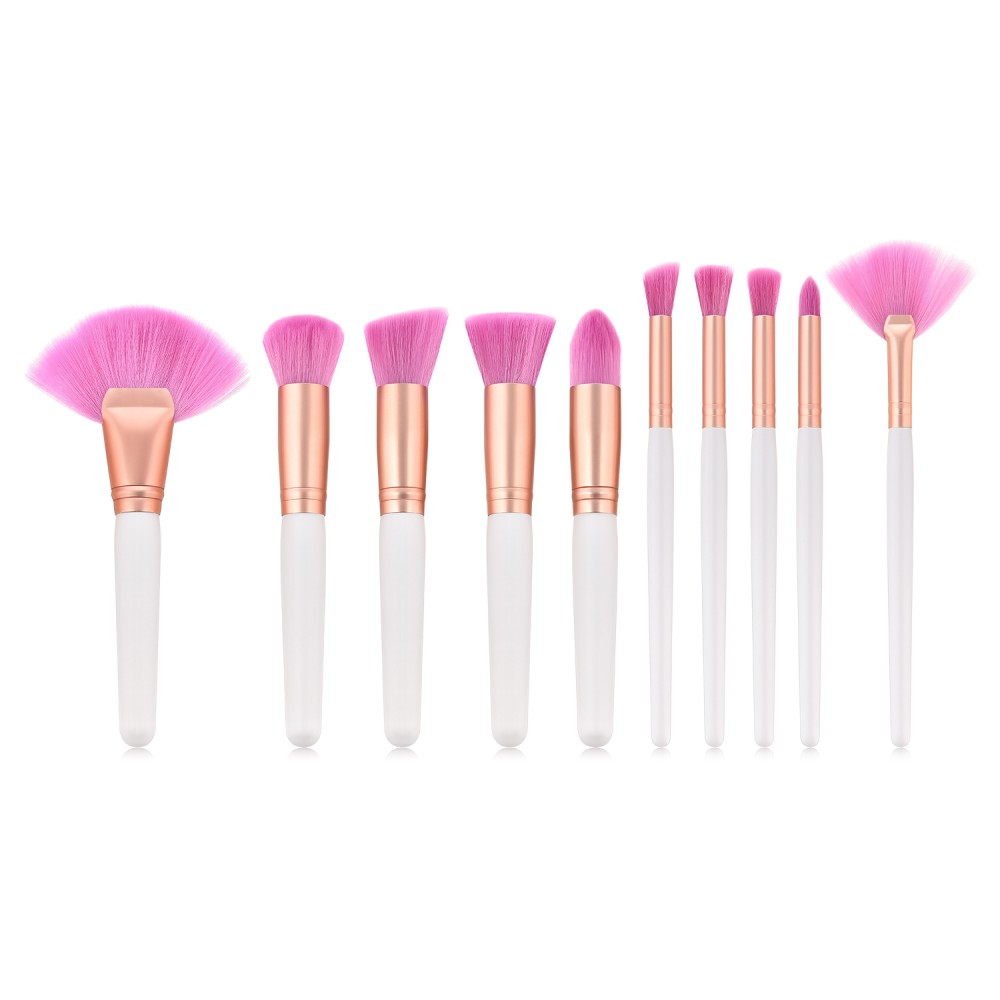 White/rose gold 10 piece kabuki makeup brush set