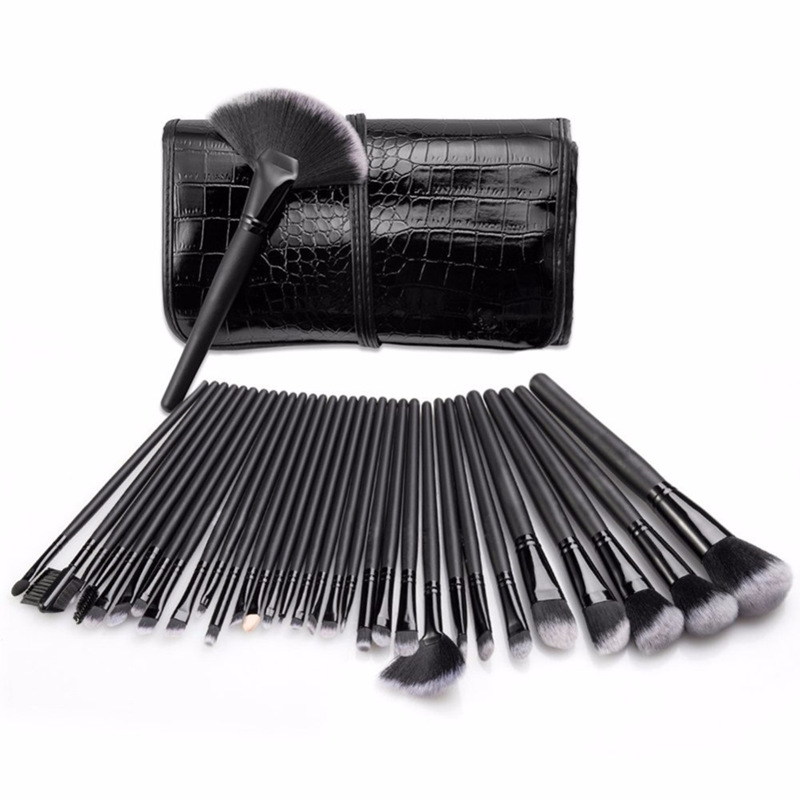 Professional all black 32 piece makeup brushes set