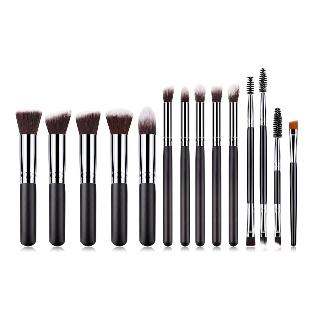Black/silver 14 piece cosmetic brushes