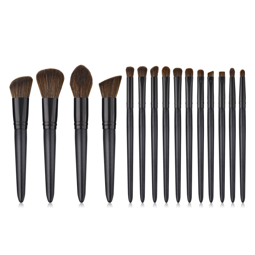Black soft hair makeup brushes kit 15 pieces