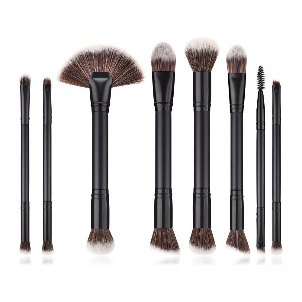 double sides 8 piece black brushes set for makeup