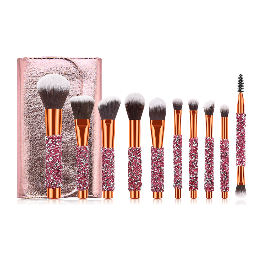 Blinged makeup brushes set with rose gold cosmetic
