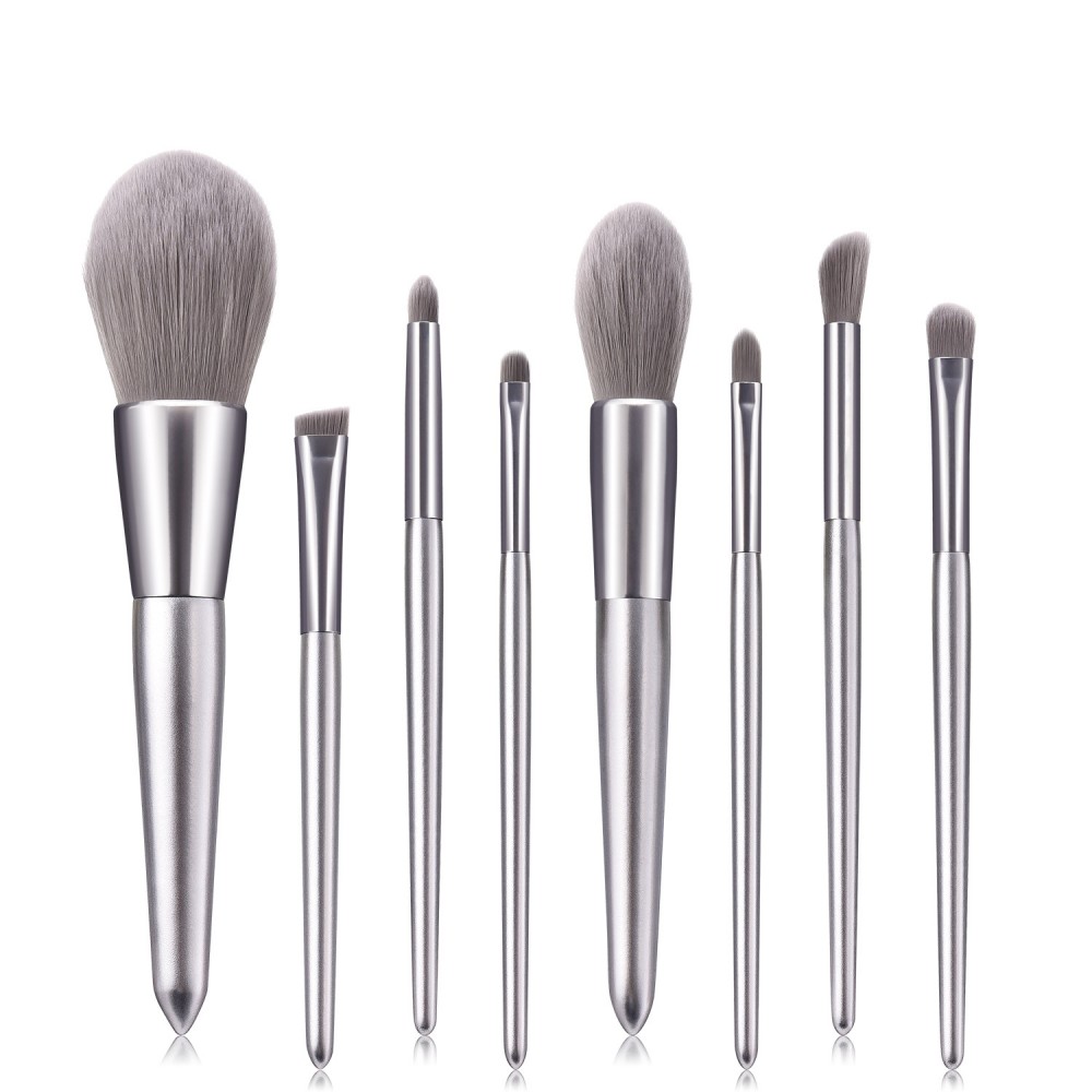 Metal gray 8 piece makeup brushes set