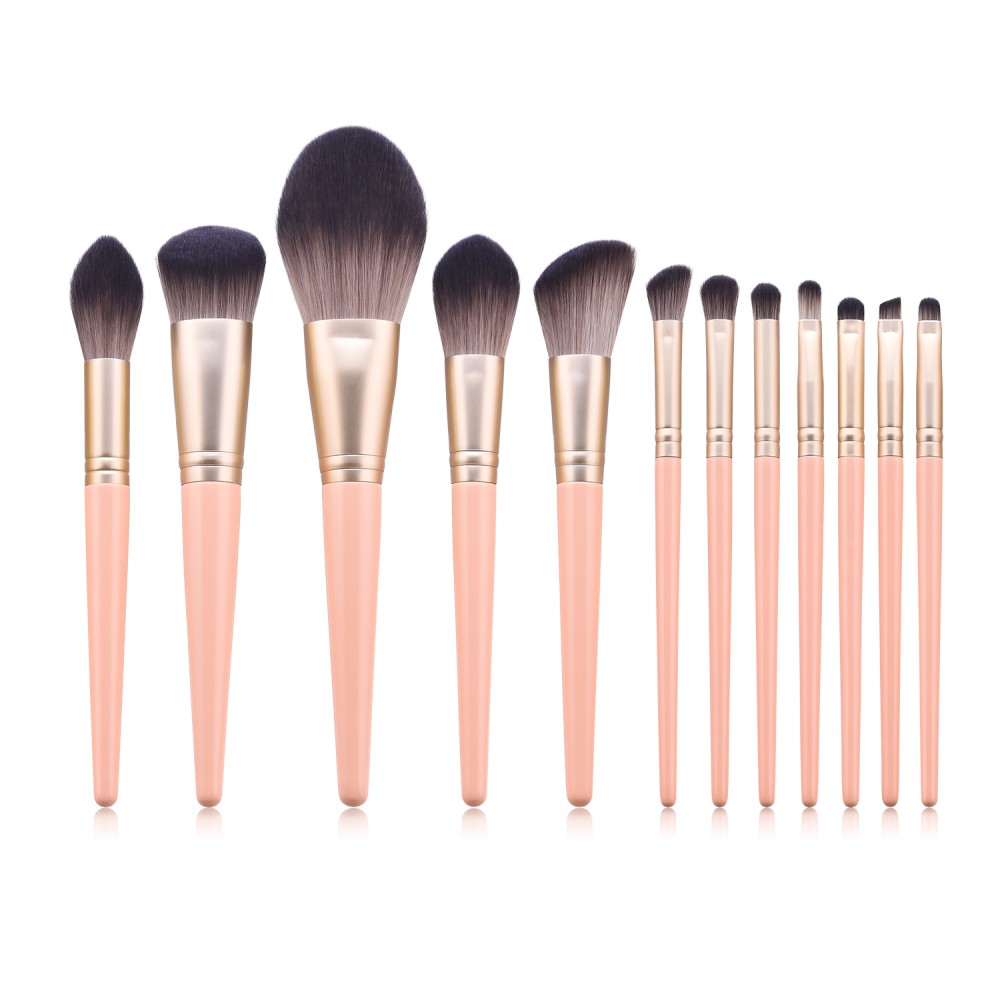 Soft hair pink handle 12 piece makeup brushes set