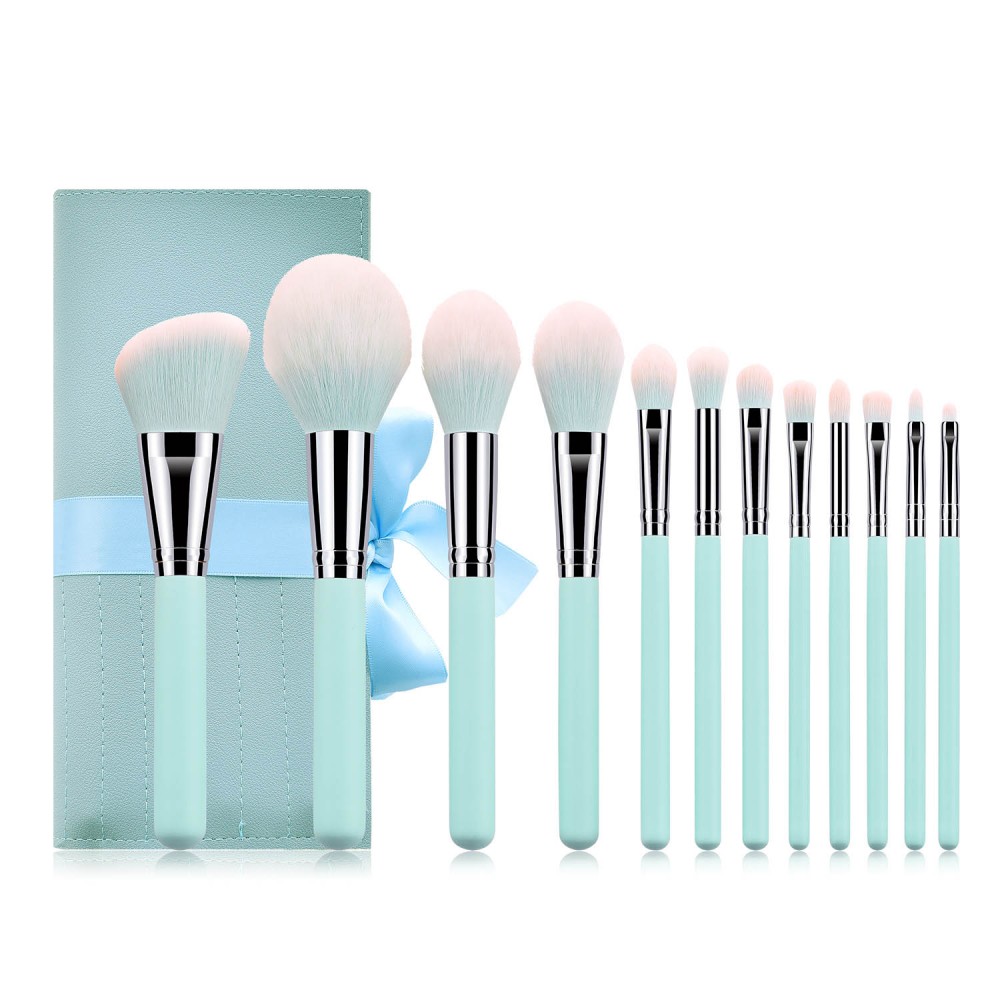 Light blue 12 piece soft synthetic hair makeup bru