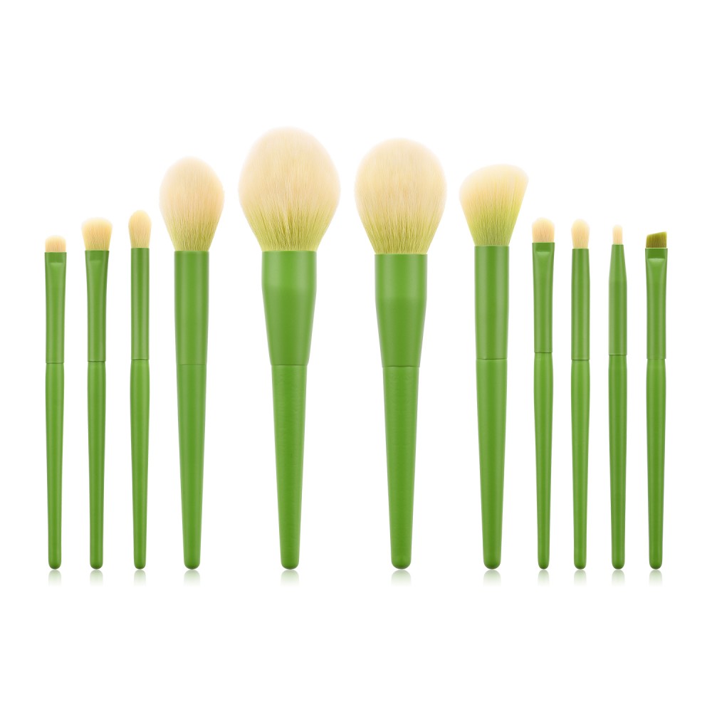 Green 11pcs cruelty-free makeup brushes set