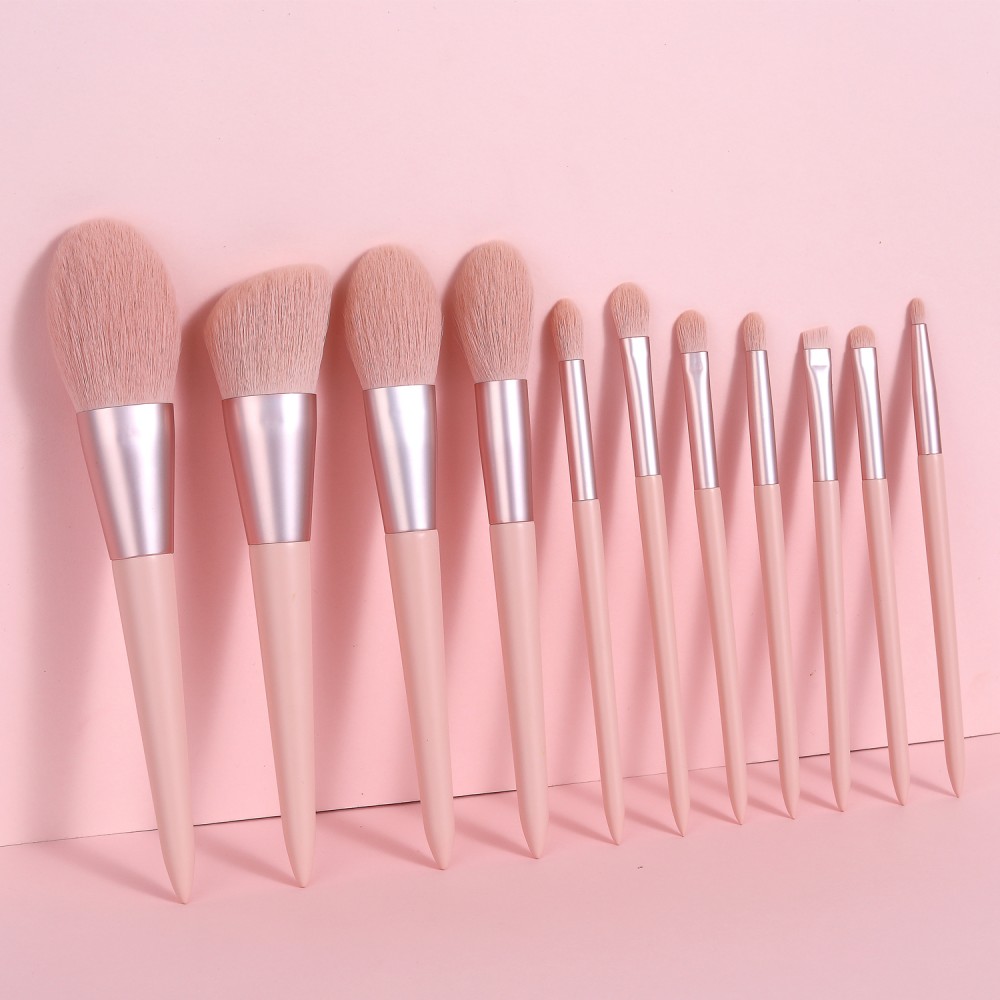 pink soft hair 11pcs makeup brushes set