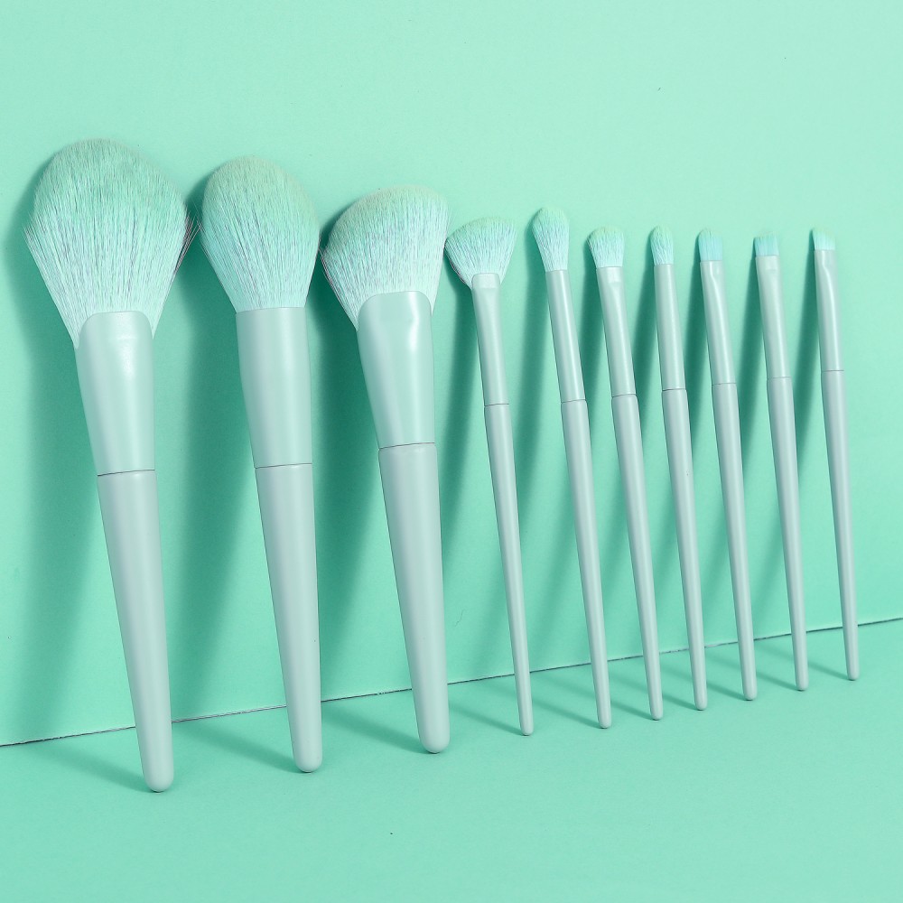 green vegan hair 10pcs makeup brushes set