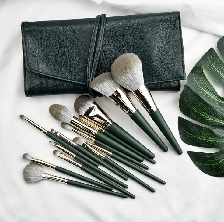 New green makeup brushes set 14pcs